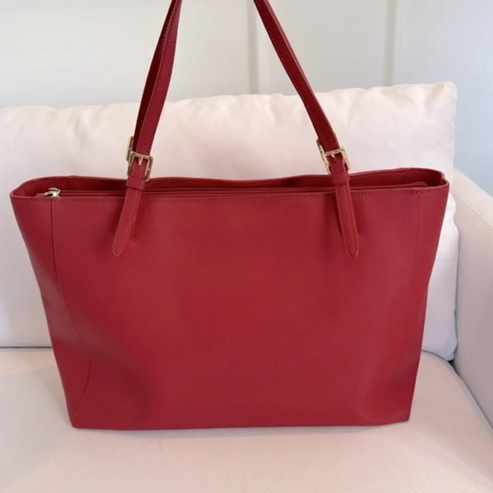 Tory Burch York Buckle Tote Saffiano Leather Kir Royale (Red)